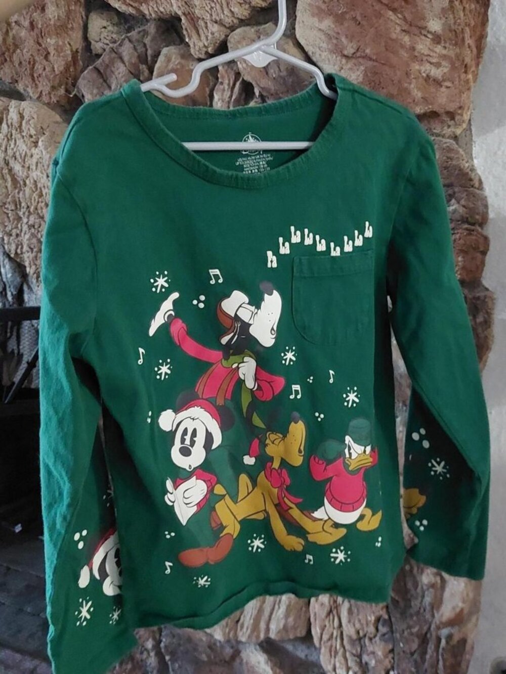 Disney Parks Mickey Mouse Friends Christmas Long Sleeve Shirt Green Kids - Size